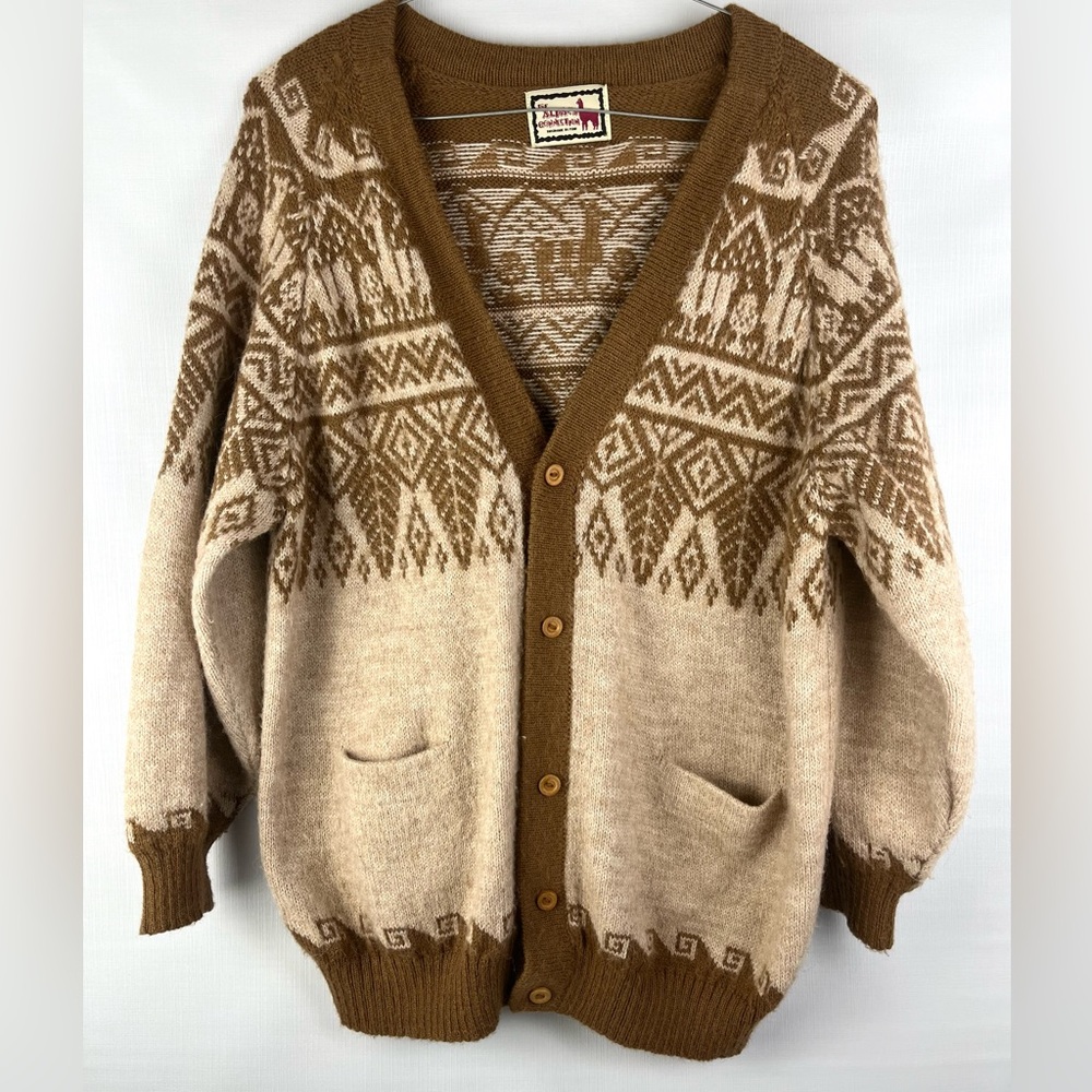 THE ALPACA CONNECTION LG/XL 100% ALPACA CARDIGAN,NORDIC PATTERN HANDMADE IN PERU